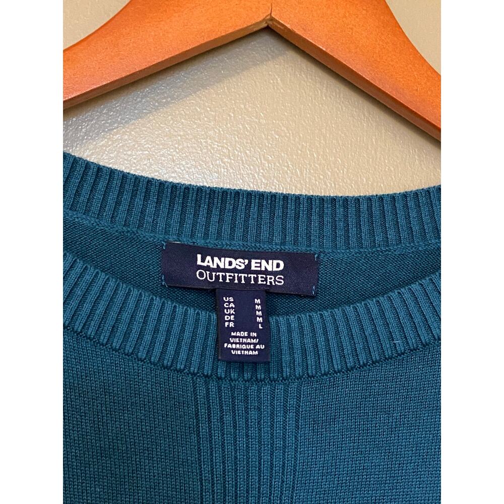 Lands’ End Mens Crewneck Sweater Medium Teal Blue Green Cotton Modal Lightweight - Picture 4 of 12